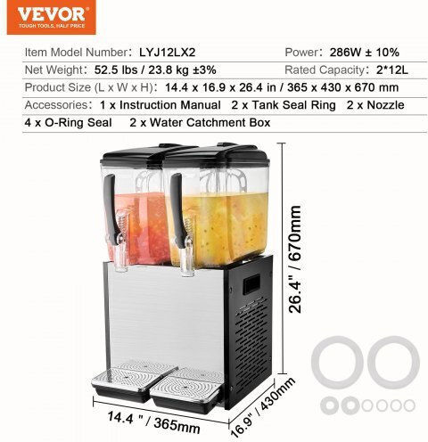 Vevor Doppel Getränkespender Kalt 2x12Es