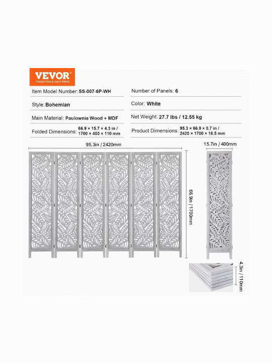 Vevor Dekorativer Raumteiler Hölzernes 242x170cm