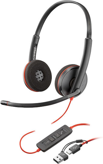 Poly Blackwire 3220 On Ear Multimedia Headphone with Microphone USB-A / USB-C