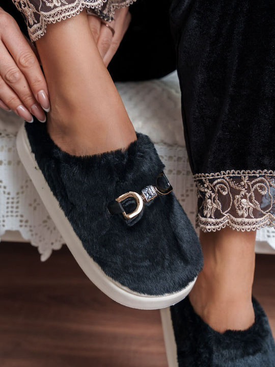 Black House Slippers with Gold Detail