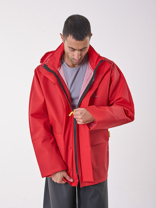 Anorak Waterproof Jacket Hood Avenue Long Red