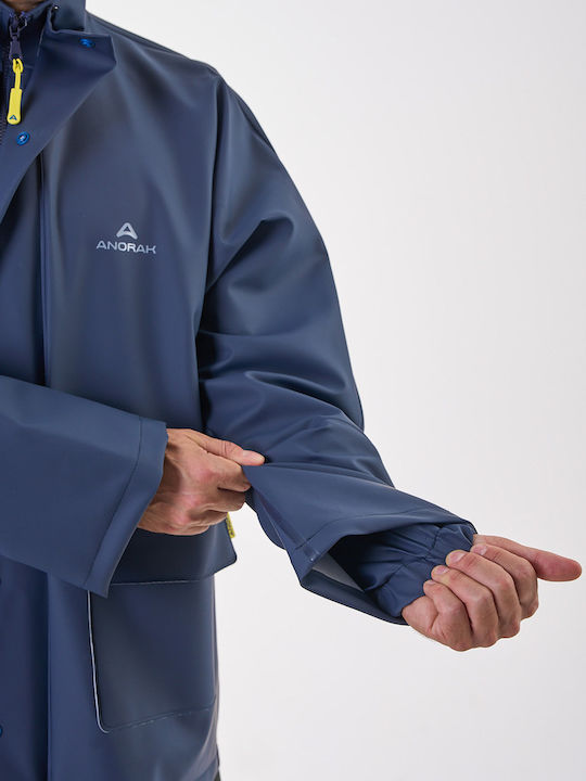 Anorak Street Long Men's Waterproof Riding Jacket Blue