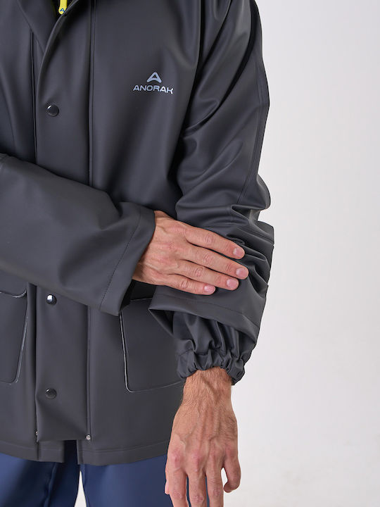 Anorak Street Long Ανδρικό Αδιάβροχο Μπουφάν Μηχανής Μαύρο Χρώμα