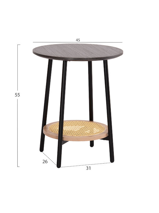 Round Side Table Sewell Wooden Zebrano-metallic Legs-wicker L45xW45xH55cm.