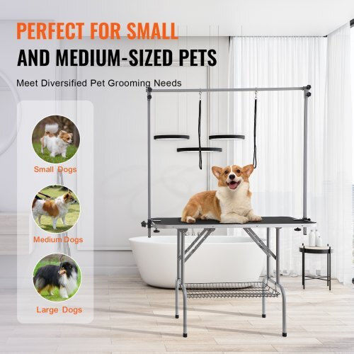 Vevor Folding Pet Grooming Table with Two Clamp Arms 117cm for Medium Small Dogs, 149.7kg Capacity Zdmrz46inch0i6658v0