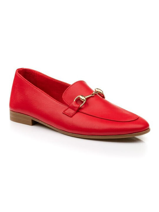 Boxer Leather Women's Loafers in Red Color