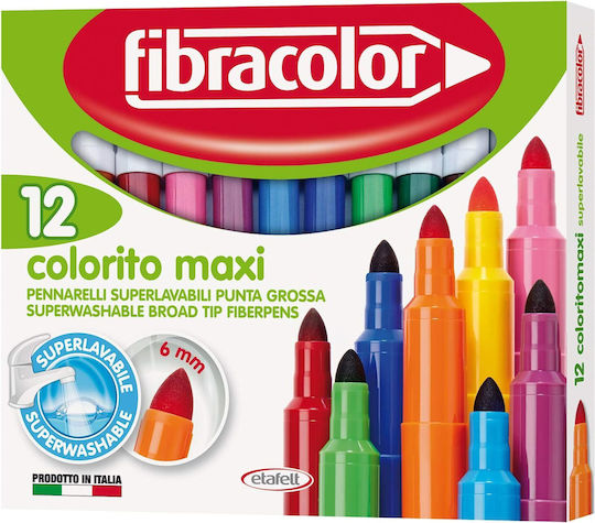 Fibracolor Colorito Maxi Washable Drawing Markers Thick Set 12 Colors 640SW12S