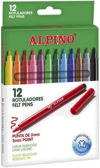 Alpino Μαρκαδόροι Ζωγραφικής 3mm Λεπτοί, Πλενόμενοι Σετ 12 χρώματα