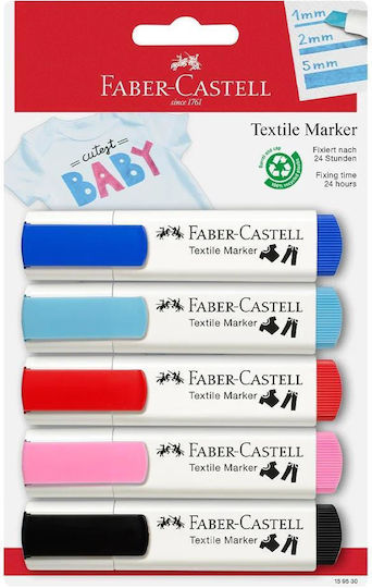 Faber-Castell Textile Markers Baby Set Markers Multicolored Permanent Outline for Fabric 5pcs