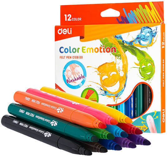 Deli Color Emotion Waschbare Zeichenmarker 6mm Dicke Set 12Stück