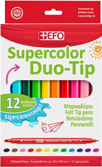 +Efo Supercolor Duo-Tip Μαρκαδόροι Ζωγραφικής Λεπτοί, με Διπλή Μύτη Σετ 12 χρώματα