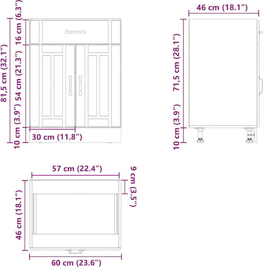 Lucca Dulap pentru Chiuvetă Brown Oak 60x46x81.5buc