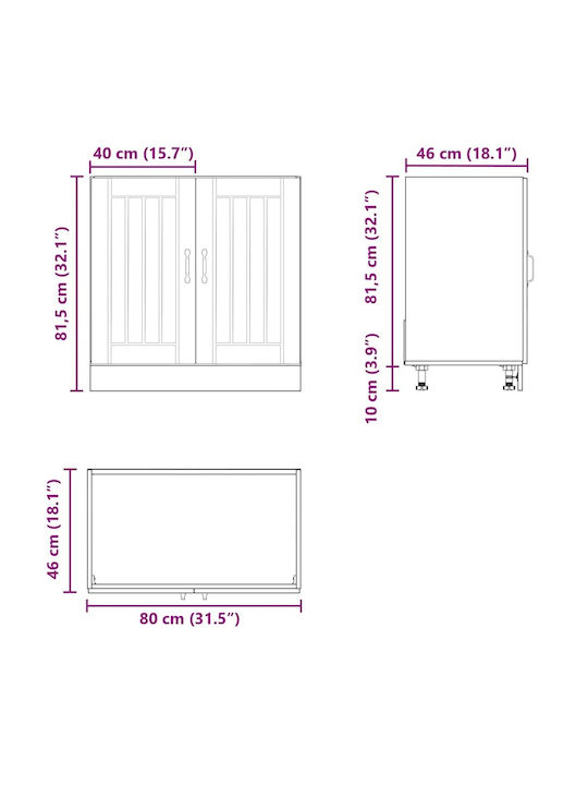 Lucca Ντουλάπι Νεροχύτη Γκρι 80x46x81.5εκ.