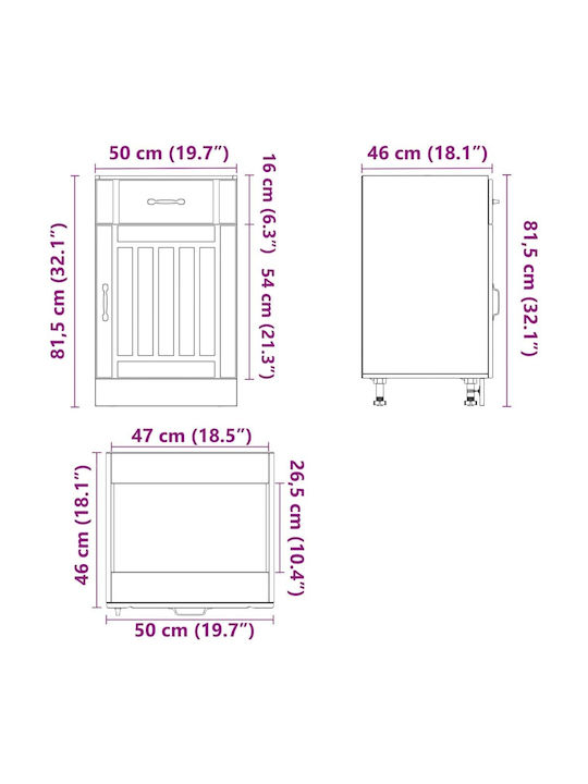 Lucca Ντουλάπι Νεροχύτη Γκρι 50x46x81.5εκ.