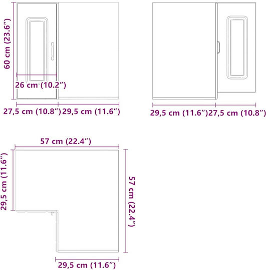 Kalmar Eckschrank Wand Black 57x57x60Stück