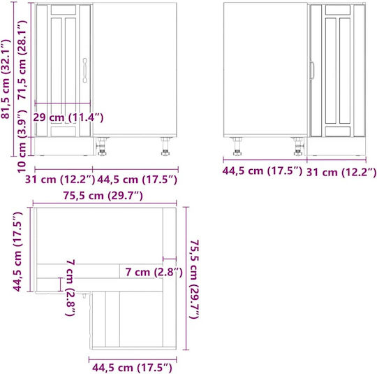 Lucca Eckschrank Wand Black 75.5x75.5x81.5Stück