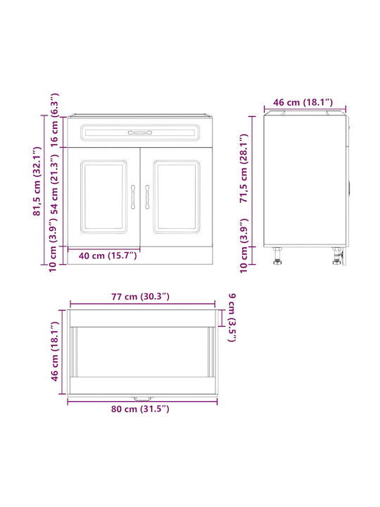 Lucca Ντουλάπι Νεροχύτη Γκρι 80x46x81.5εκ.