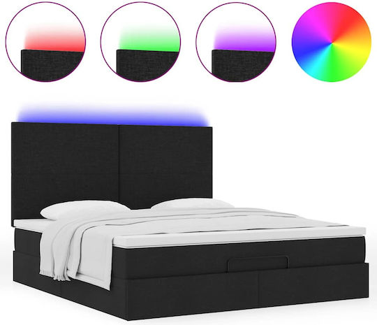 Double Bed Upholstered with Fabric Black with Slats & Mattress 160x200cm