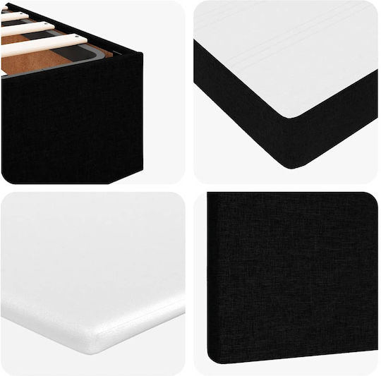 Double Bed Upholstered with Fabric Black with Slats & Mattress 160x200cm