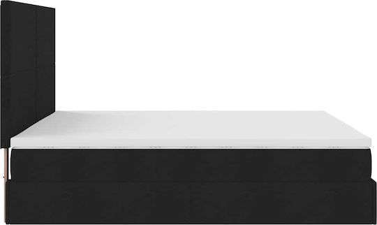 Double Bed Upholstered with Fabric Black with Slats & Mattress 160x200cm