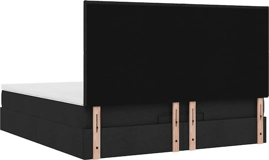 Double Bed Upholstered with Fabric Black with Slats & Mattress 160x200cm
