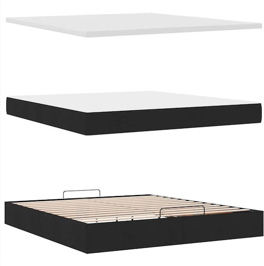 Double Bed Upholstered with Fabric Black with Slats & Mattress 160x200cm 3313336