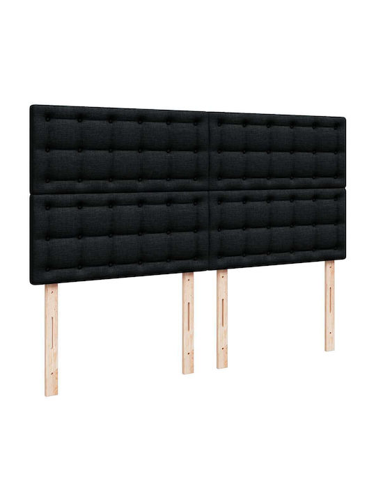 Pat Dublu Tapitat cu Material Negru cu Plăci și Saltea 160x200cm