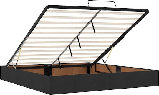 Double Bed Upholstered with Fabric Black with Slats & Mattress 160x200cm 3313336