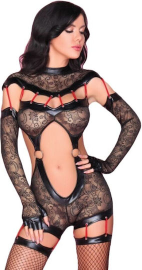 Livco Corsetti Fashion Sakura Cf 90357 Jumpsuit + Lange Handschuhe + Strumpfhalter Schwarz L XL