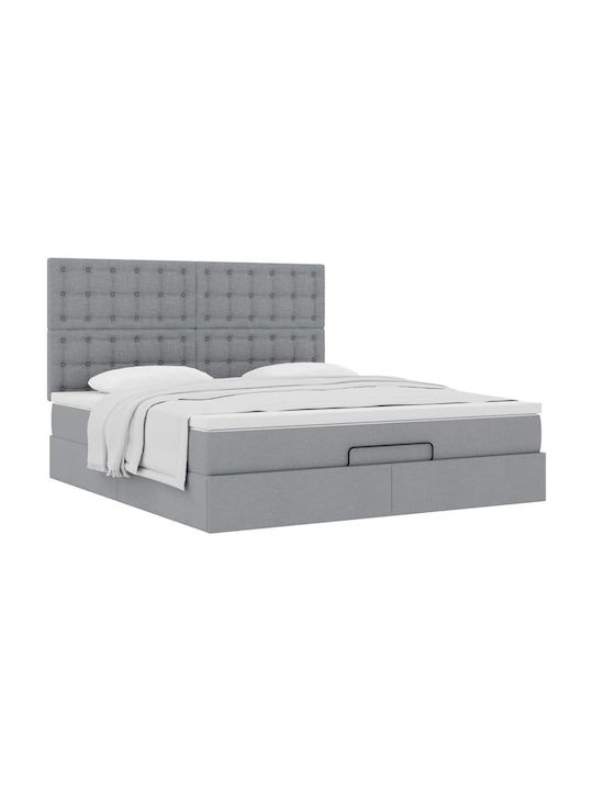 Double Upholstered Fabric Bed Light Grey with Slats & Mattress 160x200cm 3313334
