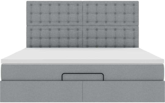 Double Upholstered Fabric Bed Light Grey with Slats & Mattress 160x200cm