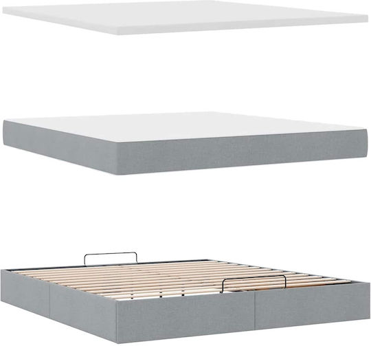 Double Upholstered Fabric Bed Light Grey with Slats & Mattress 160x200cm