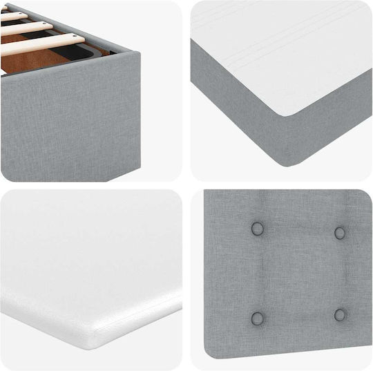Double Upholstered Fabric Bed Light Grey with Slats & Mattress 160x200cm