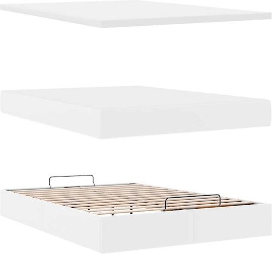 Doppelbett Mit Kunstleder Sauberes Weiß Mit Lattenrost & Matratze 140x200cm