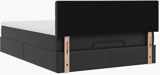 Double Bed Upholstered with Black Faux Leather with Storage Space Slats & Mattress 140x200cm