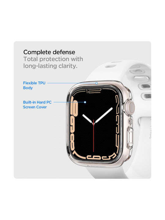 Spigen Ultra Hybrid Силиконов Калъф със Стъкло в Прозрачен цвят за Apple Watch 7 / 8 / 9 (41 мм)