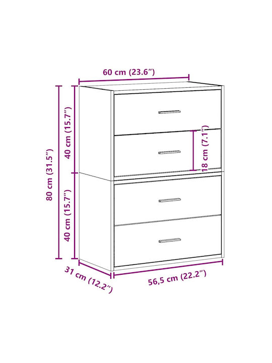 Vidaxl Cabinets 2 Drawers 2 pcs Concrete Gray 60x31x40cm Gray