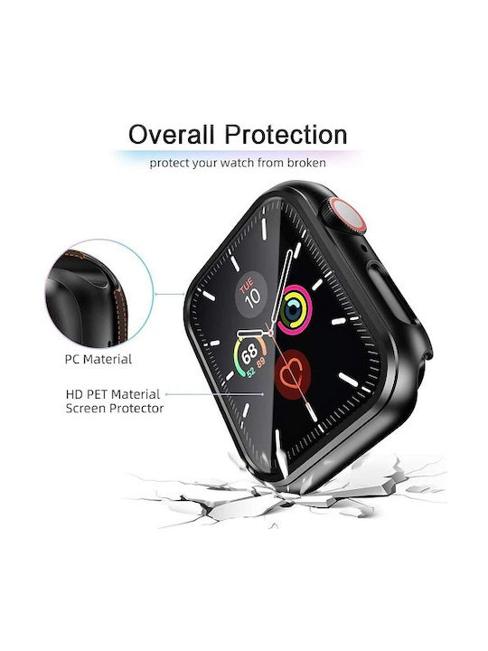 Пластмасов Калъф със Стъкло в Черен цвят за Apple Watch 45 мм