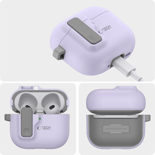 Tech-Protect Hülle Silikon mit Haken in Flieder Farbe für Apple AirPods 4