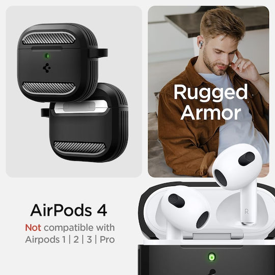 Spigen Rugged Armor Калъф с кука в Черен цвят за Apple AirPods 4