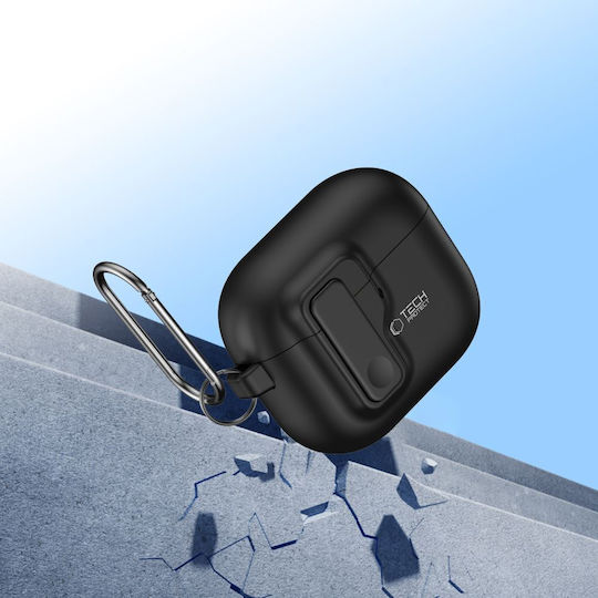Tech-Protect Hülle Silikon mit Haken in Schwarz Farbe für Apple AirPods 4