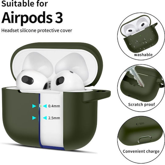 Tech-Protect Case Silicone with Hook in Green color for Apple AirPods 3