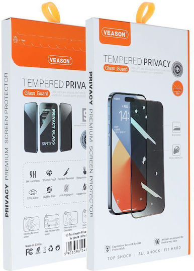 Veason Privacy Tempered Glass Μαύρο (iPhone 14 Pro Max)