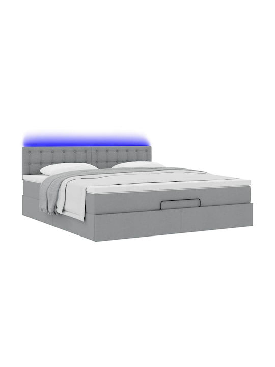 Doppelbett Bezogen mit Stoff Hellgrau mit Lattenrost & Matratze 160x200cm