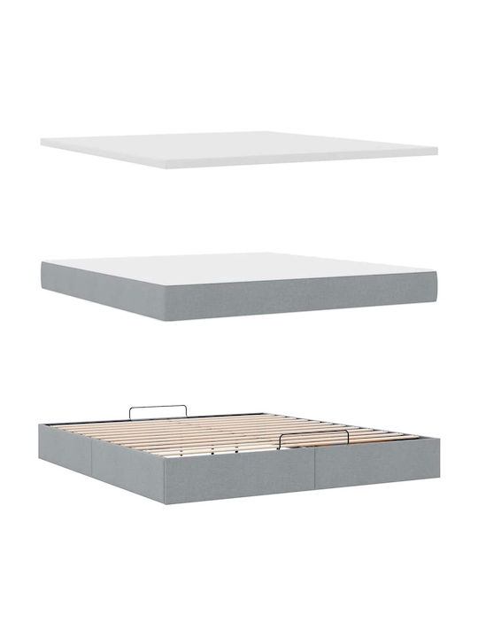 Doppelbett Mit Stoffbezogenem Hellgrauem mit Lattenrost & Matratze 160x200cm