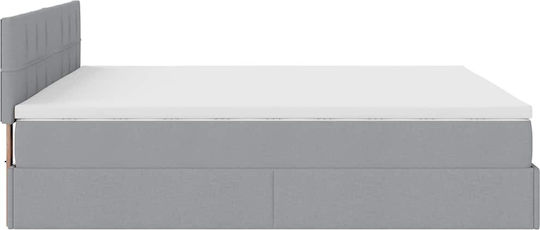 Upholstered Double Bed with Light Gray Fabric with Slats & Mattress 160x200cm