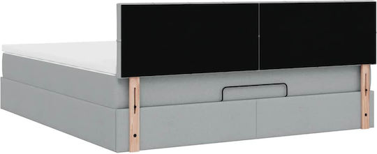 Upholstered Double Bed with Light Gray Fabric with Slats & Mattress 160x200cm