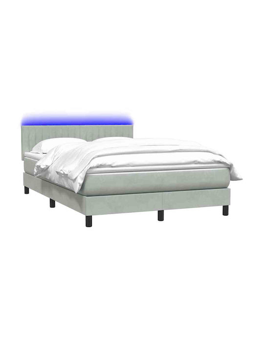 Double Bed Upholstered with Fabric Light Gray with Slats and Mattress 160x210cm