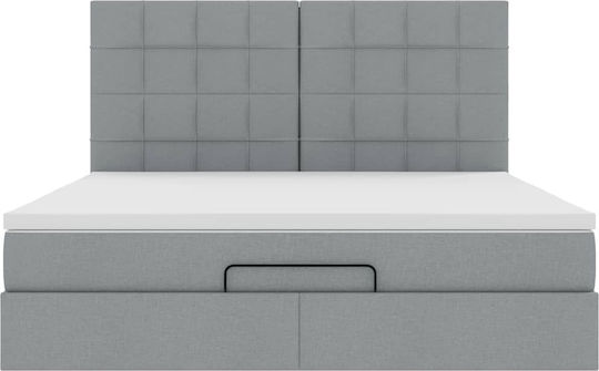 Double Bed Upholstered with Fabric Light Gray with Slats and Mattress 160x200cm 3313168