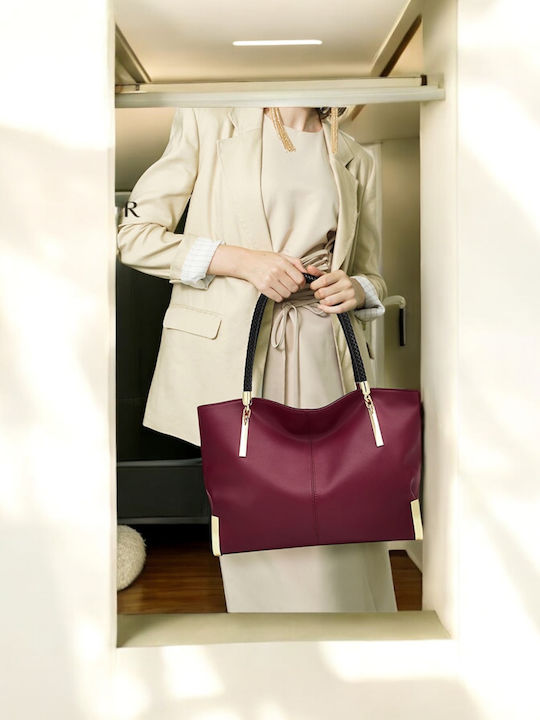 Leder Damentasche Shopper Schultertasche Rot